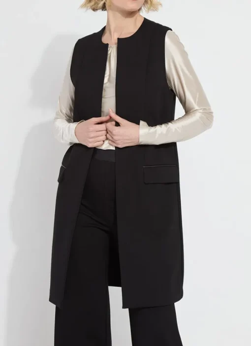Denver Ponte Sleeveless Coat In Black