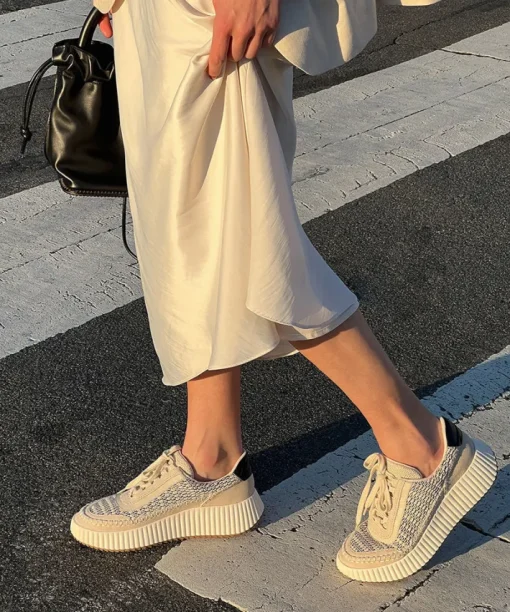 Dolen Sneaker In Black Natural Raffia