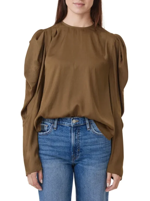 Draped Long Sleeve Top In Moss