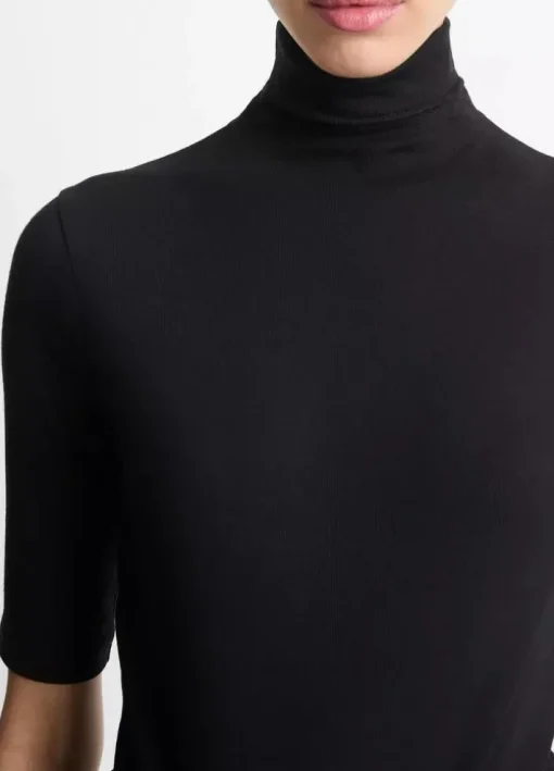 Elbow Sleeve Turtleneck Top In Black