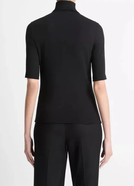 Elbow Sleeve Turtleneck Top In Black