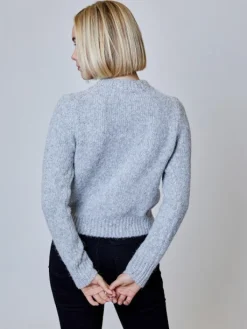 Embellished Long Sleeve Sweater In Heather Stone