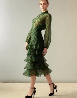 Evergreen Silk Organza Shirt In Black/Green