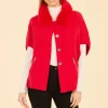 Faux Fur Collar Knit Cardigan In Red