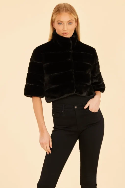 Faux Fur Paneled Cropped Jacket In Black