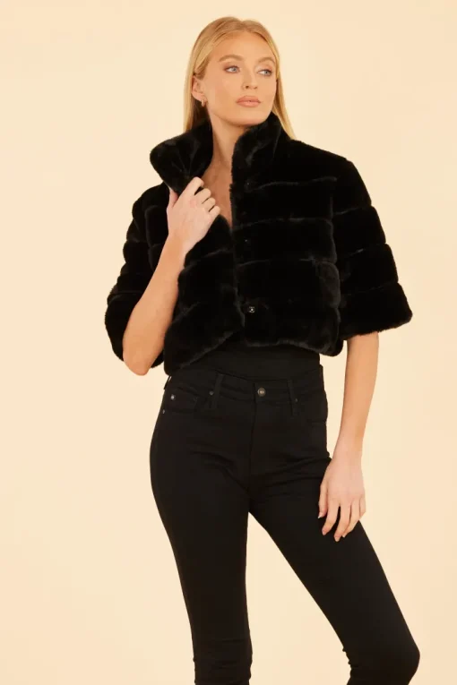 Faux Fur Paneled Cropped Jacket In Black