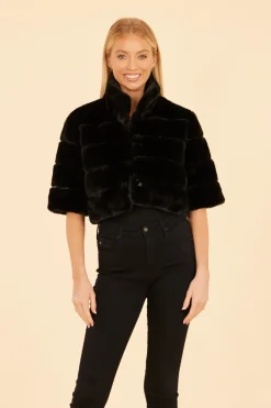 Faux Fur Paneled Cropped Jacket In Black