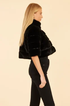 Faux Fur Paneled Cropped Jacket In Black