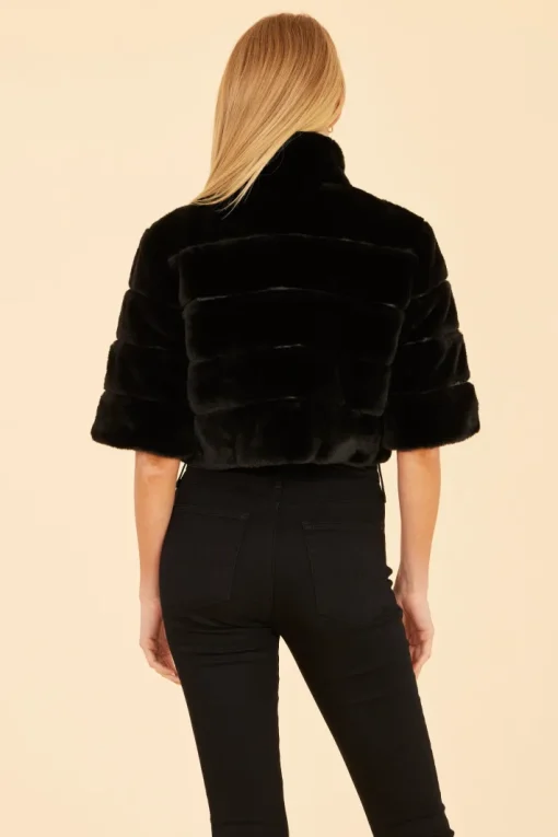 Faux Fur Paneled Cropped Jacket In Black