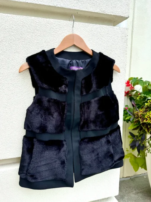 Faux Fur Paneled Vest In Black