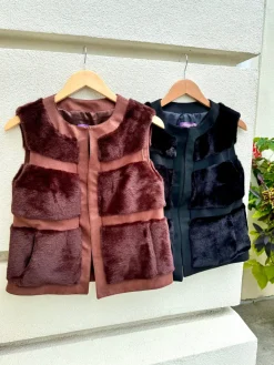 Faux Fur Paneled Vest In Chestnut