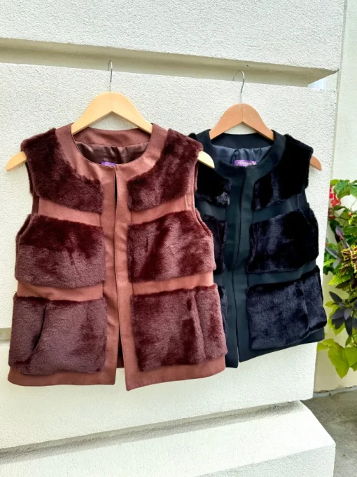 Faux Fur Paneled Vest In Black