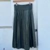 Faux Leather Pleated Skirt In Militare