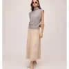 Faux Suede Midi Skirt In Almond