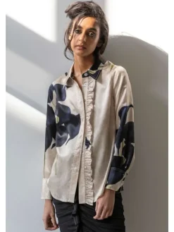 Frilled Button Down In Black Calla Lillies
