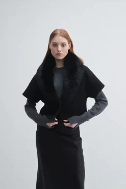 Fur Collar Jacket In Black
