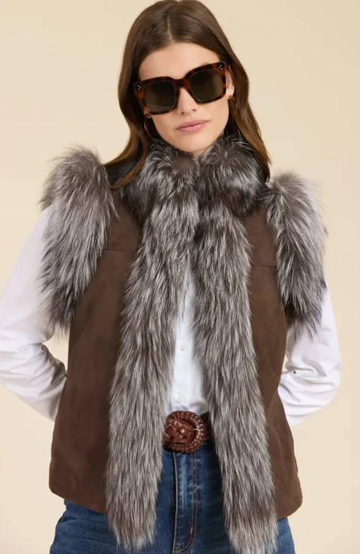 Fur Suede Vest In Walnut