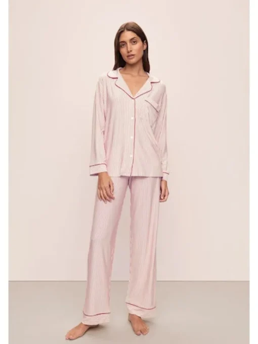 Gisele Long PJ Set In Duo Stripe Haute Red