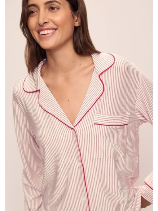 Gisele Long PJ Set In Duo Stripe Haute Red