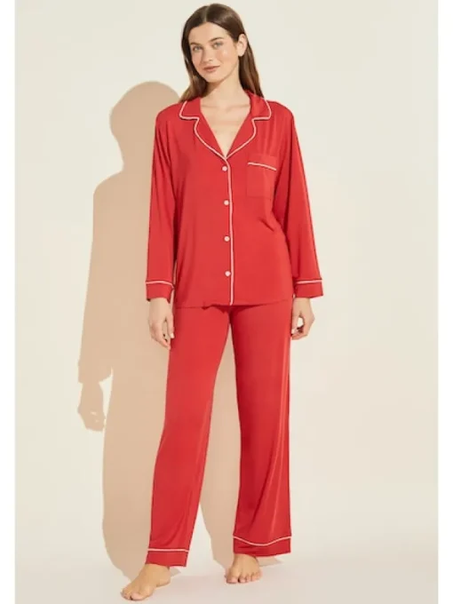 Gisele Long PJ Set In Haute Red/Ivory