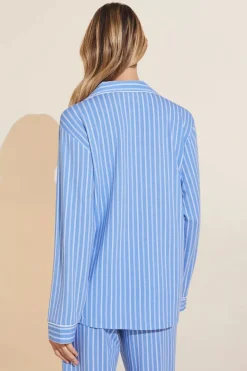 Gisele Modal Long PJ Set In Nordic Stripes Vista Blue/Ivory