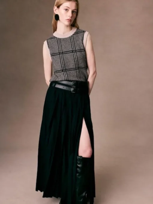 Houndstooth Knit Shell Top In Sandwisp/Black