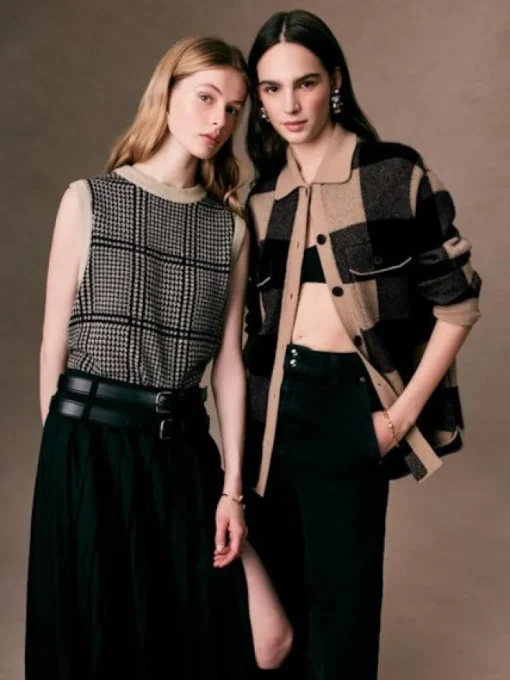 Houndstooth Knit Shell Top In Sandwisp/Black