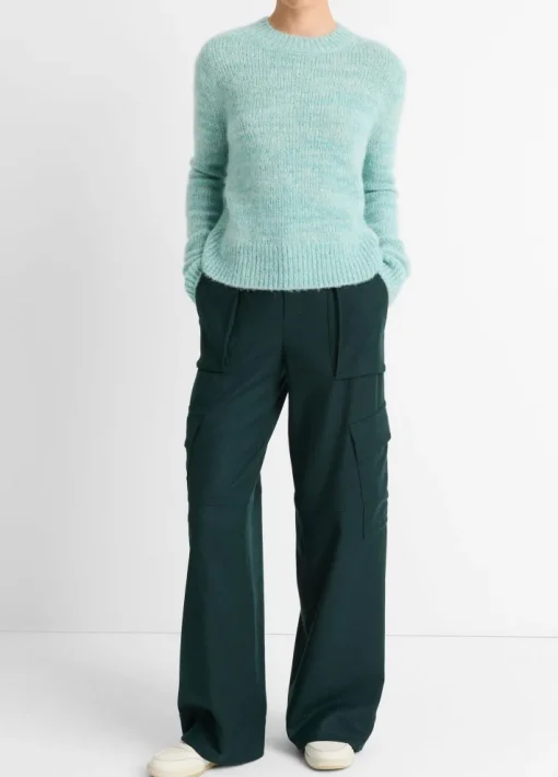 Italian Marled Alpaca-Blend Crew Neck Sweater In Wave Gem