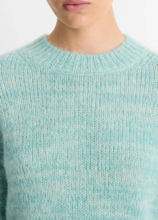 Italian Marled Alpaca-Blend Crew Neck Sweater In Wave Gem