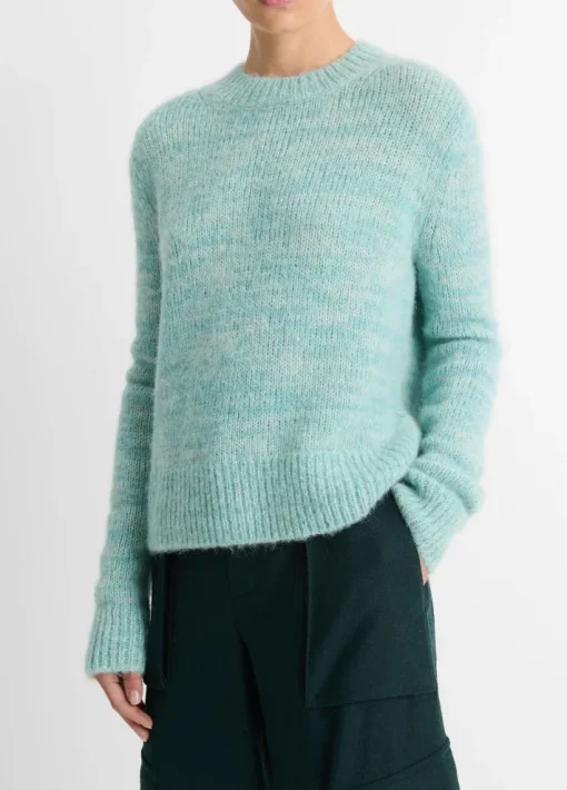 Italian Marled Alpaca-Blend Crew Neck Sweater In Wave Gem