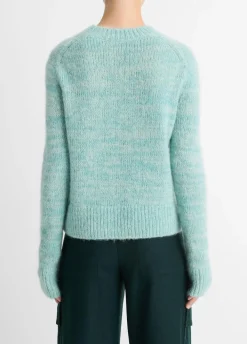 Italian Marled Alpaca-Blend Crew Neck Sweater In Wave Gem