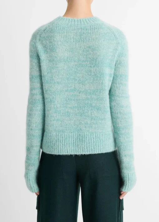 Italian Marled Alpaca-Blend Crew Neck Sweater In Wave Gem