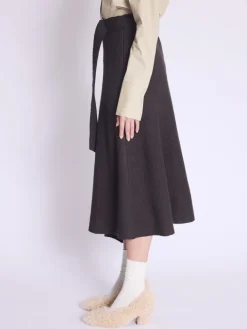 Janka Trapeze Belted Midi Skirt In Brown