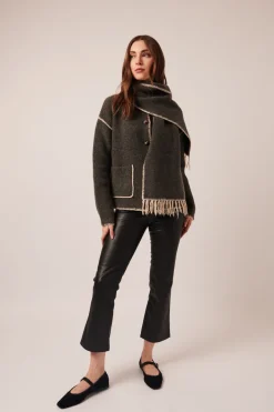 Kingsley Shacket With Fringe Scarf In Moonstone