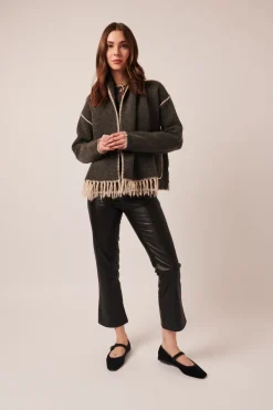 Kingsley Shacket With Fringe Scarf In Moonstone
