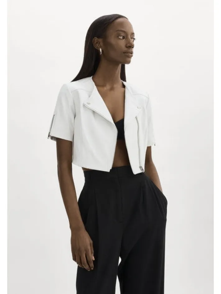 Kirsi Cropped Biker Jacket In White