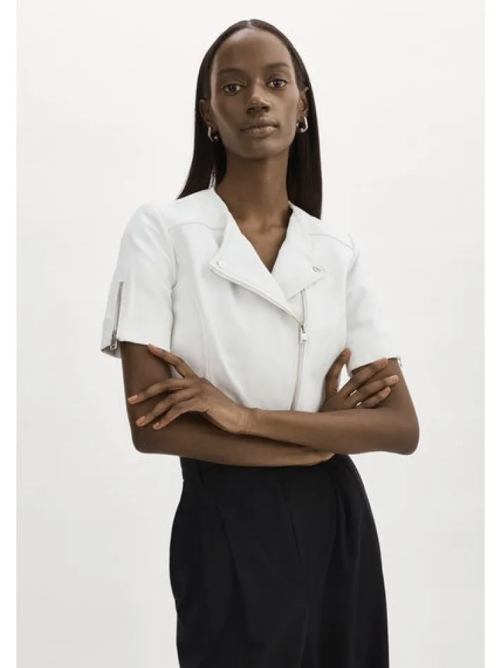Kirsi Cropped Biker Jacket In White