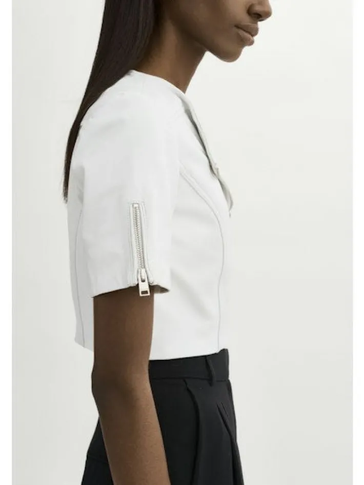 Kirsi Cropped Biker Jacket In White