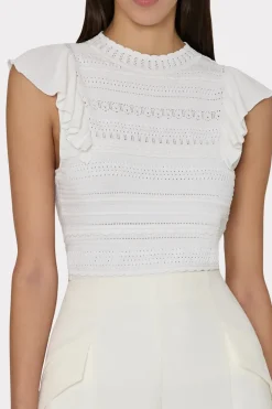 Knit Pointelle Flutter Sleeve Top In Ecru *FINAL SALE*