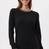 Laelia Rhinestone Trim Sweater In Black