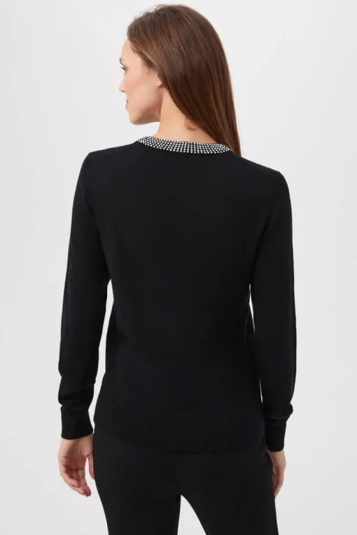 Laelia Rhinestone Trim Sweater In Black