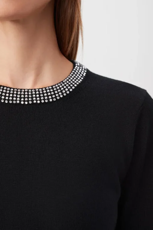 Laelia Rhinestone Trim Sweater In Black