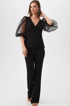 Lilth Sheer Sleeve Knit Top In Black
