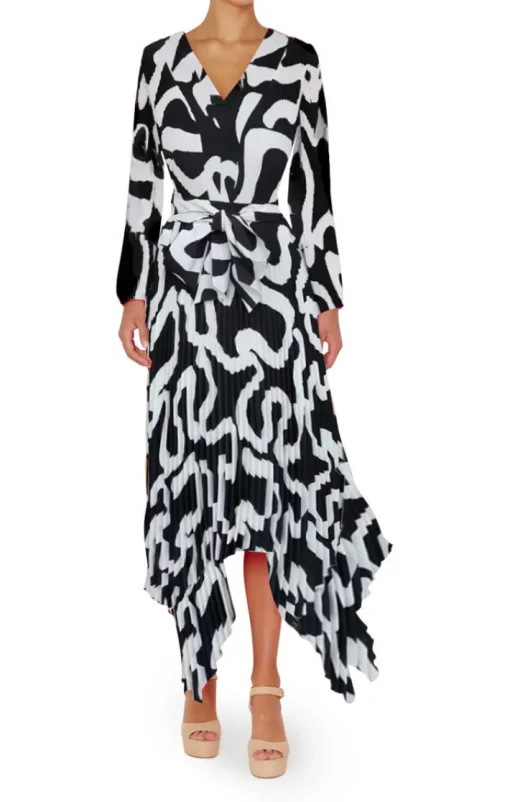 Liora Ink Swirl Dress In Black/White