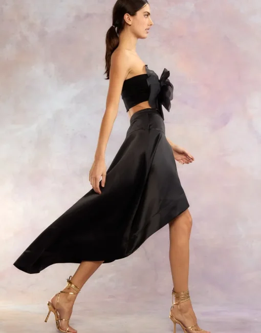 Livia Satin High Low Skirt In Black