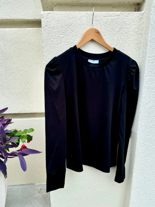Long Puff Sleeve Tee In Black