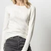 Long Sleeve Raw Edge Crew In Talc