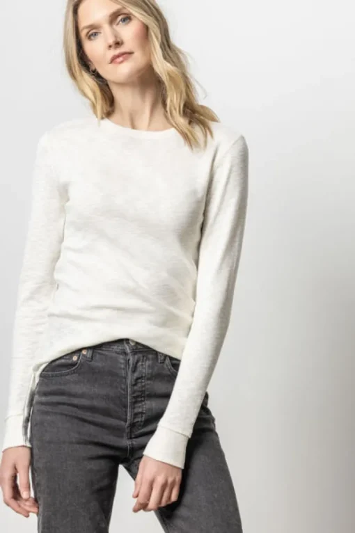 Long Sleeve Raw Edge Crew In Talc