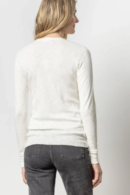 Long Sleeve Raw Edge Crew In Talc