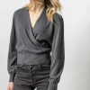 Long Sleeve Surplice Sweater In Onyx